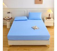 FCLDESHOP Soft & Comfortable Double Bed Sheets,Comfortable Skin-friendly Brushed Waterproof Mattress Cover, Solid Color Non-slip Mattress Protector Cover,sky Blue,90 * 200cm (35 X 79inch)
