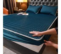 FCLDESHOP Super King Size Fitted Sheet，Summer Latex Ice Silk Fitted Sheet, Solid Color Non-Slip Mattress Topper Fits 12"/30cm Deep Mattresses,Navy Blue,200 * 220cm (3pcs)