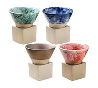 FCLSVOQZ 4pcs Ceramic Coffee Mugs with Base, 100ml/3oz Triangular Cone Shape Porcelain-Cup Tea-Cup, Compatible with Coffee, Tea, Latte and Milkshake(A Set of 4)