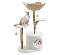 FCLSVOQZ Real Wood Modern Cat Tree Tower With Wicker Condo Scratching Post Bed Boho Luxury Pet Furniture Indoor Cats Space-Saving(Style A)