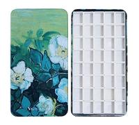 FCLUB Empty Watercolor Tin Paint Palette with 40Pcs Empty Half Pans and 40pcs 3M Adhesive Magnetic Squares