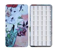 FCLUB Watercolor Palette Paint Tin Case with 40pcs White Plastic Empty Watercolor Half Pans Carrying Magnetic Squares- Artists Paint Palette