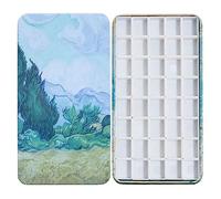 FCLUB Wheat Field Watercolor Palette Travel Tin with 40 Empty Half Pans & Magnetic Squares - Portable DIY Paint Box for Artists