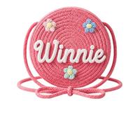 FCLYDER Custom Name Rope Woven Round Crossbody Bag, Handmade Woven Floral Accent, Personalized Small Rope Shoulder Bag (Round)