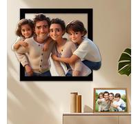 FCLYDER Personalized Cartoon Style 3D Photo Wood Frame - Custom Cartoon Portrait Photo Frame Sign - Anniversary Birthday Gift for Wedding Family Couple - Wall Art Decor