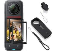 FCMEDZI Compatible for Insta360 X4 Screen Protector Black Silicone Sleeve Case Premium TPU Composite Screen Protective Film and Silicone Camera Lens Protectors with Camera Case Kit