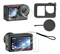 FCMEDZI Screen Protector Compatible for DJI Osmo Action 6 & Black Silicone Sleeve Case Kit Premium Tempered Glass Screen Protective and Lens Protection Film & Silicone Camera Lens Case