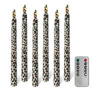 FCMSHAMD 6PCS Leopard Flameless Taper Candles, 11 Inch LED Candlesticks Battery Operated with 11-Key Remote and Timer, 3D Flickering Flame Lights for Wedding Party Home Decor Gifts