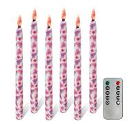 FCMSHAMD 6PCS Pink Butterfly Flameless Taper Candles, 11 Inch LED Candlesticks Battery Operated with 11-Key Remote and Timer, 3D Flickering Flame Lights for Wedding Party Home Decor Gifts