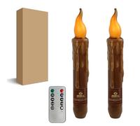 FCMSHAMD Brown Flameless Short Taper Candles, Real Wax Hand Dipped LED Battery Operated with Remote, Flickering Flame Lights for Festival Party Home Décor, 6.7 Inch Primitive Flameless Candles, 2PCS