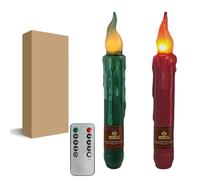FCMSHAMD Christmas Red Green Flameless Short Taper Candles, Real Wax Hand Dipped LED Battery Operated with Remote, Flickering Flame Lights for Home Décor, 6.7 Inch Primitive Flameless Candles, 2PCS
