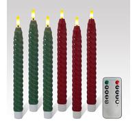 FCMSHAMD Christmas Red&Green Spiral Flameless Taper Candles, 9.8 Inch Flickering Candles with Remote and Timer, Real Wax Candlesticks LED Battery Operated 3D Wick for Christmas Party Home Decor, 6PCS