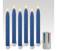 FCMSHAMD Dark Blue Spiral Flameless Taper Candles, 9.8 Inch Flickering Candles with Remote and Timer, Real Wax Candlesticks LED Battery Operated 3D Wick for Wedding Party Home Decor, 6PCS