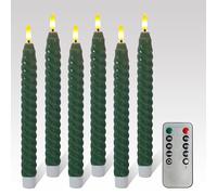 FCMSHAMD Dark Green Spiral Flameless Taper Candles, 9.8 Inch Flickering Candles with Remote and Timer, Real Wax Candlesticks LED Battery Operated 3D Wick for Wedding Party Home Decor, 6PCS