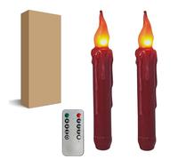 FCMSHAMD Dark Red Flameless Short Taper Candles, Real Wax Hand Dipped LED Battery Operated with Remote, Flickering Flame Lights for Festival Home Décor, 6.7 Inch Primitive Flameless Candles, 2PCS