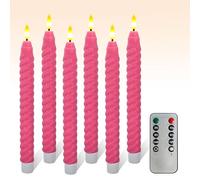 FCMSHAMD Hot Pink Spiral Flameless Taper Candles, 9.8 Inch Flickering Candles with Remote and Timer, Real Wax Candlesticks LED Battery Operated 3D Wick for Wedding Party Home Decor, 6PCS