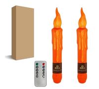 FCMSHAMD Orange Flameless Short Taper Candles, Real Wax Hand Dipped LED Battery Operated with Remote, Flickering Flame Lights for Festival Party Home Décor, 6.7 Inch Primitive Flameless Candles, 2PCS