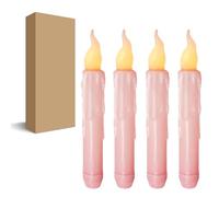 FCMSHAMD Pink Flameless Short Taper Candles, Real Wax Hand Dipped LED Battery Operated with Remote, Flickering Flame Lights for Festival Party Home Décor, 6.7 Inch Primitive Flameless Candles, 4PCS