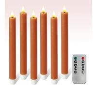 FCMSHAMD Pumpkin Orange Flameless Taper Candles, 9.8 Inch Flickering Candles with Remote and Timer, Real Wax Candlesticks LED Battery Operated 3D Wick for Wedding Party Home Decor, 6PCS