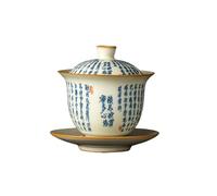FCMWLKEJI 150ml Chinese Tradition Ceramic Tea Tureen Teacup Handmade Heart Sutra Porcelain Gaiwan Travel Tea Bowl Household Teaware