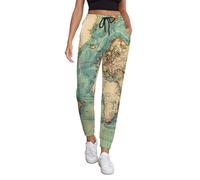 FCMWLKEJI Funny World Map Pants Female Vintage Map of The World Streetwear Sweatpants Hip Hop Trousers Big Size Green