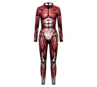 FCMWLKEJI Halloween Cosplay Costumes for Men Women 3D Printed Muscle Elastic Human Anatomy Body Bodysuit Jumpsuit Red