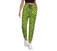 FCMWLKEJI Punk Rock Leopard Pants Lime Green Black Sweatpants Womens Street Fashion Custom Trousers Big Size 2XL