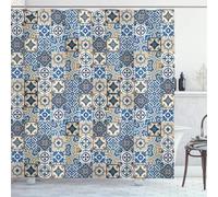 FCMWLKEJI Shower Curtain Tile Pattern with Traditional Azulejo Motifs Oriental Curls Bathroom Curtains Decor Set