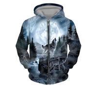 FCMWLKEJI Spring And Autumn Animals Wolf Print 3D Printed Zipper Hoodie Men's and Women's Fashion Casual Sweater Street Harajuku Loose Jacket