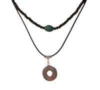 Fcnjsao 2pcs Chinese Styles Peace Buckle Pendant Necklace Set With Natural Stone Beads Elegant Double Layer Neckchain Charm