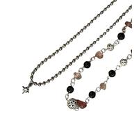 Fcnjsao 2pcs Chinese Styles Peace Buckle Pendant Necklace Set With Natural Stone Beads Elegant Double Layer Neckchain Charm