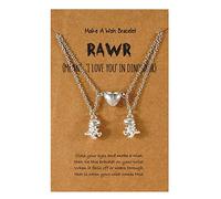 [Fcnjsao] 2pcs Cute Dinosaur Split Heart Pendant Necklace Best Friend Gift for Her 2pcs Best Magnetic Heart Metal