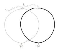 [Fcnjsao] 2pcs Hollow Star Pendant Necklace Women Men Fashion Leather Rope Choker Clavicle Chain Y2k Aesthetic Jewelry Gift Hollow Star Necklace