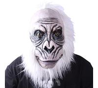 Fcnjsao Animal Baboon For Head Latex Monkey Helmet With White Hair For Halloween Horror Adult