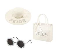 Fcnjsao Bride To Be Straw Hat Bag Sunglass Set Delicate Pearls For Bride Hen Night Bachelorette Party Decorations