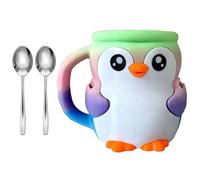 Fcnjsao Whimsically Ice Cream Container Organizers Penguins Theme Double Spoon Holder Cold Drink Protectors With Secret Drawer Penguins Shape Ice Cream Holder