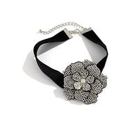 Fcnjsao Women's Necklace Exaggerated Big Rhinestone Flower Short Choker Bracelet for Women Goth Elegant Black - Aesthetic Jewelry