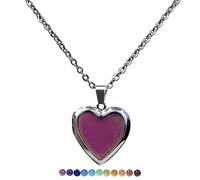 Fcnjsao Women's Stainless Steel Temperature Sensing Mood Discoloration Peach Heart Love Heart Shape Box Emotion Necklace