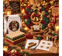 FCOFDRS Christmas Wreath Making Kit, 3D Fabric Poke Wreath Diy Kit, Fabric Poke Art for Adults, Make Your Own Festive Christmas Wreath Decorations, Indoor Home Wall Fireplace Gift (Twin Bells)