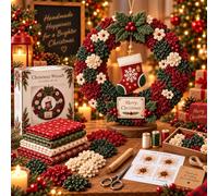FCOFDRS Christmas Wreath Making Kit, 3D Fabric Poke Wreath Diy Kit, Fabric Poke Art for Adults, Make Your Own Festive Christmas Wreath Decorations, Indoor Home Wall Fireplace Gift (Red Stocking)