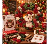 FCOFDRS Christmas Wreath Making Kit, 3D Fabric Poke Wreath Diy Kit, Fabric Poke Art for Adults, Make Your Own Festive Christmas Wreath Decorations, Indoor Home Wall Fireplace Gift (Santa Claus)