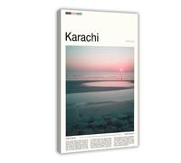 FCOJE Introduction to Asian International Cities, Karachi Tourism Poster Print for Teen Boys Room Canvas Wall Art Canvas Painting Print Frame 24x36inch