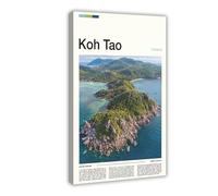 FCOJE Introduction to Asian International Cities, Travel to Koh Tao, Thailand Poster Bedroom Canvas Decor Sports Landscape Office Room Decor Gift Frame 24x3