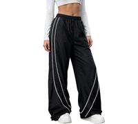FCOOLYEET Men Track Pants Y2k Drawstring Lightweight Sweatpants Cool Parachute Pants Streetwear, Black, Medium