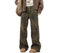 FCOOLYEET Mens Y2k Jeans Hip Hop Baggy Star Denim Pants Straight Leg Demin Joggers Harajuku Graphic Jeans Streetwear, Leopard, Large