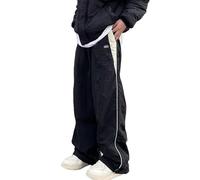 FCOOLYEET Y2K Mens Sweatpants Vintage Baggy Hip Hop Track Pants, Parachute Pants in Black, X-Large
