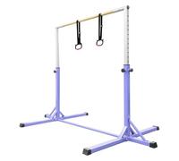 FCOUMY Kids Gymnastics Bar Horizontal Bar with Gymnastic Rings 13 Height Adjustable,Junior Training Kip Bar Gymnastics Equipment for Home Gym, Indoor Outdoor Use,Purple