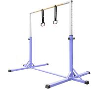 FCOUMY Kids Gymnastics Bar Horizontal Bar with Gymnastic Rings 13 Height Adjustable,Junior Training Kip Bar Gymnastics Equipment for Home Gym, Indoor Outdoor Use,Purple