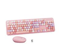 FCPLU x UBOTIE Colorful Wireless Keyboard and Mouse Combo, Full-Sized Office Keyboard with Typewriter Flexible Keys, 2.4GHz Dropout-Free Connection, Optical Mouse for PC Laptop((Pink Colorful)