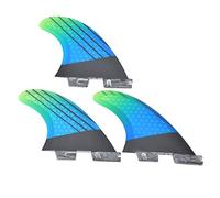 FCS2 Surfboard Tail Fin, Fiberglass Surfboard Fin Set, Stylish Blue Green Gradient Design with Flexible Carbon Fiber Material, 3PCS Fins for Surfing Paddle Board in Hollow Waves an